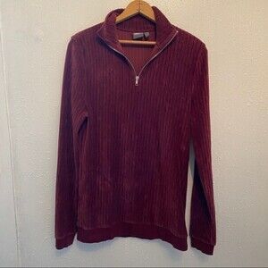 𝅺asos Womens L Maroon Burgundy Corduroy Velour Tunic Dress 1/4 Zip Pullover